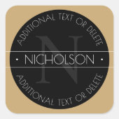Elegant modern bewerkbaar monogram zwart wit goud vierkante sticker (Voorkant)