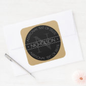 Elegant modern bewerkbaar monogram zwart wit goud vierkante sticker (Envelop)