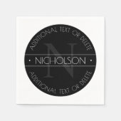 Elegant modern bewerkbaar monogram zwart-wit servet (Voorkant)