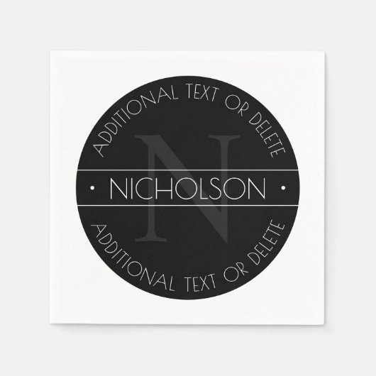 Elegant modern bewerkbaar monogram zwart-wit servet (Voorkant)