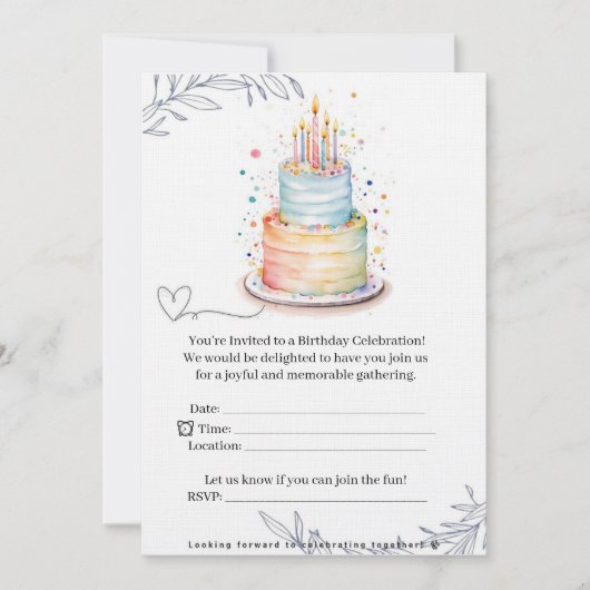 Elegant Modern Birthday Invitation Card Kaart (Voorkant)