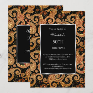 Elegant Modern Birthday Party Paisley Invitation Kaart