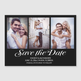 Elegant Modern Black 3 Photo Wedding Save the Date Magnetische Uitnodiging