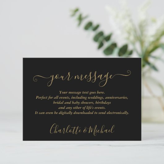 Elegant Modern Black and Gold Event Message Kaart (Staand voorkant)