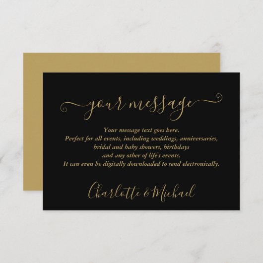 Elegant Modern Black and Gold Event Message Kaart (Voorkant / Achterkant)
