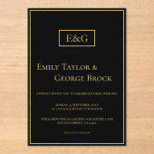 Elegant Modern Black And Gold Monogram Wedding Acryl Uitnodigingen (Voorkant)