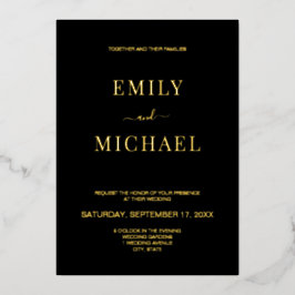 Elegant Modern Black and Gold Wedding Folie Uitnodiging