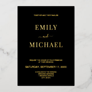 Elegant Modern Black and Gold Wedding Folie Uitnodiging