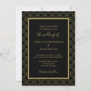 Elegant Modern Black and Gold Wedding Invitation Kaart