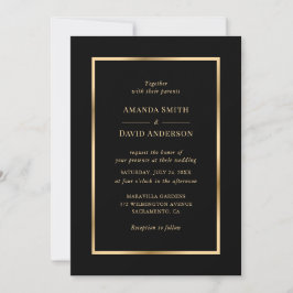 Elegant Modern Black and Gold Wedding Kaart