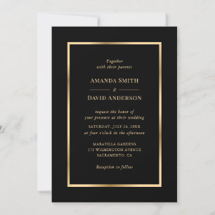 Elegant Modern Black and Gold Wedding Kaart