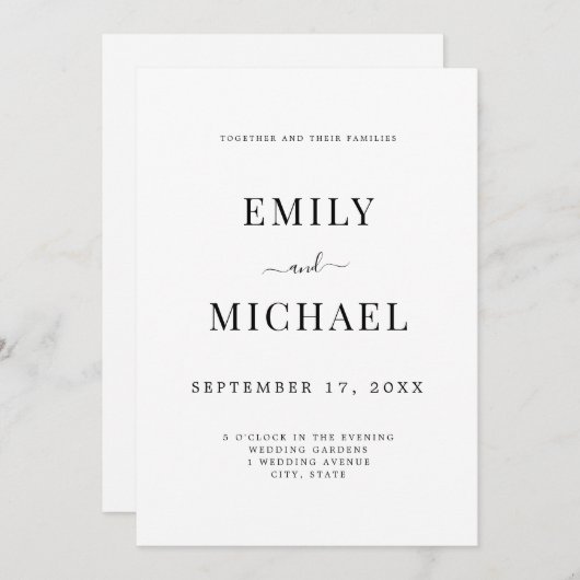 Elegant Modern Black and White Classy Wedding Kaart (Voorkant / Achterkant)