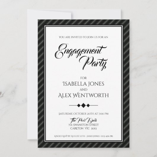 Elegant Modern Black and White Engagement Party Kaart (Voorkant)