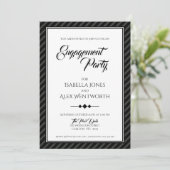 Elegant Modern Black and White Engagement Party Kaart (Staand voorkant)