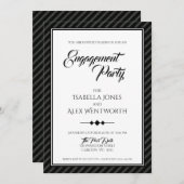 Elegant Modern Black and White Engagement Party Kaart (Voorkant / Achterkant)