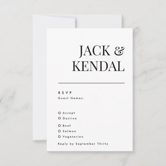 Elegant Modern Black and White Monogram Weddenscha RSVP Kaartje (Voorkant)