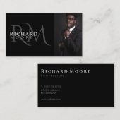 Elegant Modern Black and White Photo Monogramed Visitekaartje (Voorkant / Achterkant)