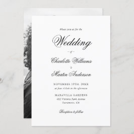 Elegant Modern Black and White Photo Wedding Kaart