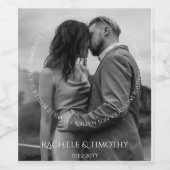 Elegant Modern Black and White Photo Wedding Wijn Etiket (Enkel label)