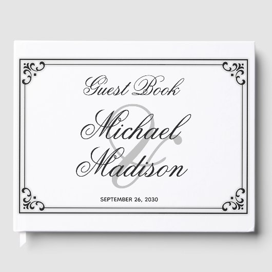 Elegant Modern Black and White Wedding Guest Book Gastenboek (Voorkant)