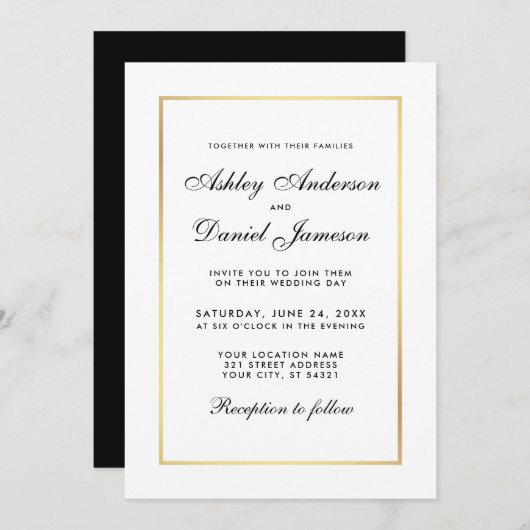 Elegant Modern Black and White Wedding Invitation Kaart (Voorkant / Achterkant)