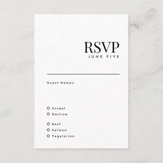 Elegant Modern Black and White Wedding Names RSVP (Voorkant)