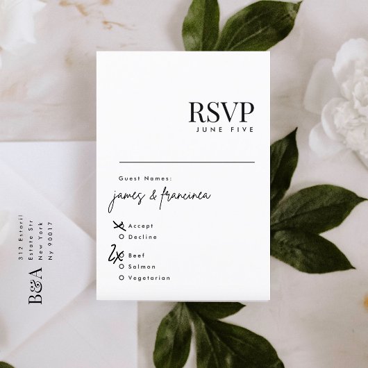 Elegant Modern Black and White Wedding Names RSVP