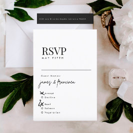 Elegant Modern Black and White Wedding Names RSVP Kaartje