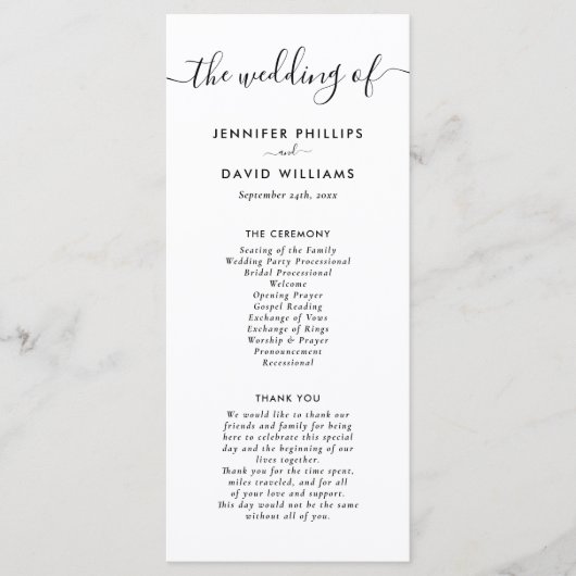 Elegant Modern Black and White Wedding Programmakaart (Voorkant)