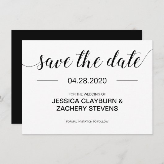 Elegant Modern Black and White Wedding Save The Date (Voorkant / Achterkant)
