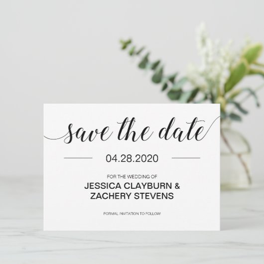 Elegant Modern Black and White Wedding Save The Date (Staand voorkant)