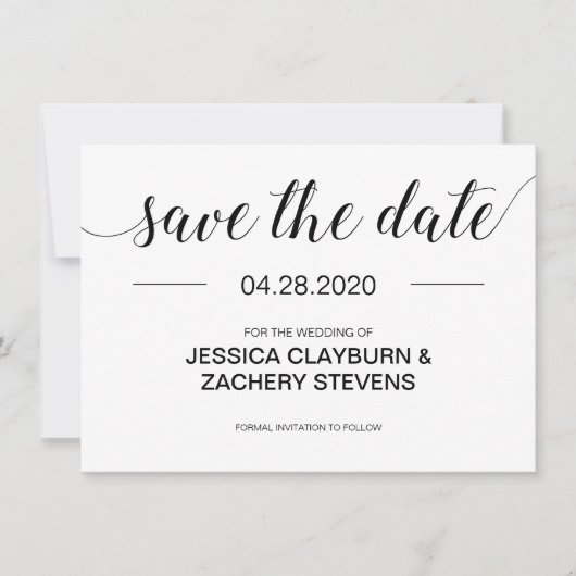 Elegant Modern Black and White Wedding Save The Date (Voorkant)