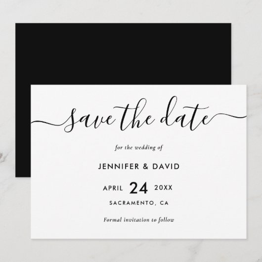 Elegant Modern Black and White Wedding Save The Date (Voorkant / Achterkant)