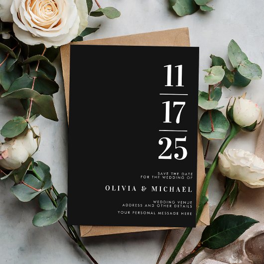 Elegant Modern Black and White Wedding Save The Date