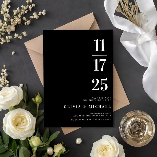 Elegant Modern Black and White Wedding Save The Date