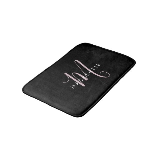 Elegant Modern Black Blush Pink Script Monogram Badmat (Gekanteld)