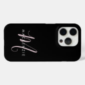 Elegant Modern Black Blush Pink Script Monogram Case-Mate iPhone Case (Achterkant (horizontaal))