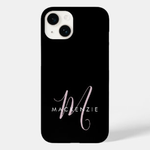 Elegant Modern Black Blush Pink Script Monogram Case-Mate iPhone 14 Hoesje