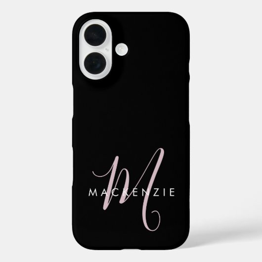 Elegant Modern Black Blush Pink Script Monogram Case-Mate iPhone Case (Achterkant)