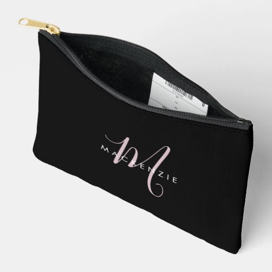 Elegant Modern Black Blush Pink Script Monogram Etui (Open)
