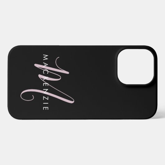 Elegant Modern Black Blush Pink Script Monogram iPhone Hoesje (Achterkant horizontaal)