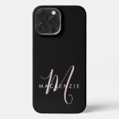 Elegant Modern Black Blush Pink Script Monogram iPhone Hoesje (Achterkant)