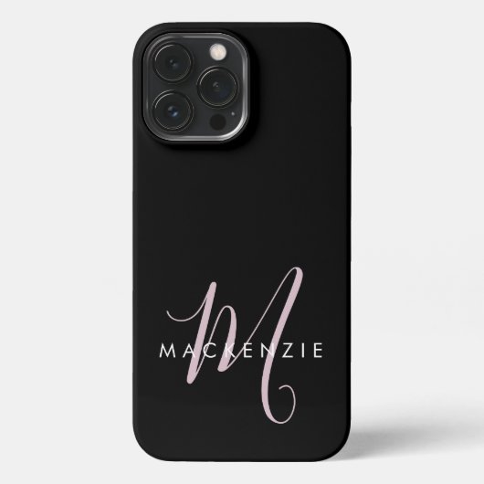Elegant Modern Black Blush Pink Script Monogram iPhone Hoesje (Achterkant)