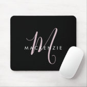 Elegant Modern Black Blush Pink Script Monogram Muismat (Met muis)