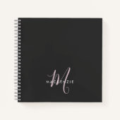 Elegant Modern Black Blush Pink Script Monogram Notitieboek (Voorkant)