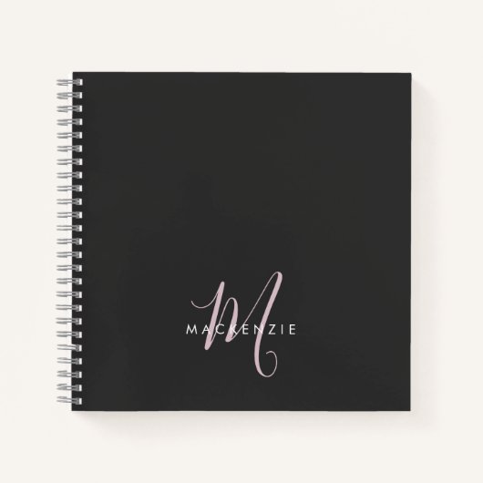 Elegant Modern Black Blush Pink Script Monogram Notitieboek (Voorkant)