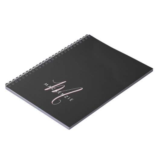 Elegant Modern Black Blush Pink Script Monogram Notitieboek (Linkerzijde)