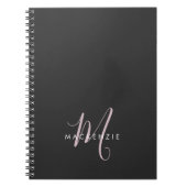 Elegant Modern Black Blush Pink Script Monogram Notitieboek (Voorkant)