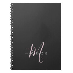 Elegant Modern Black Blush Pink Script Monogram Notitieboek