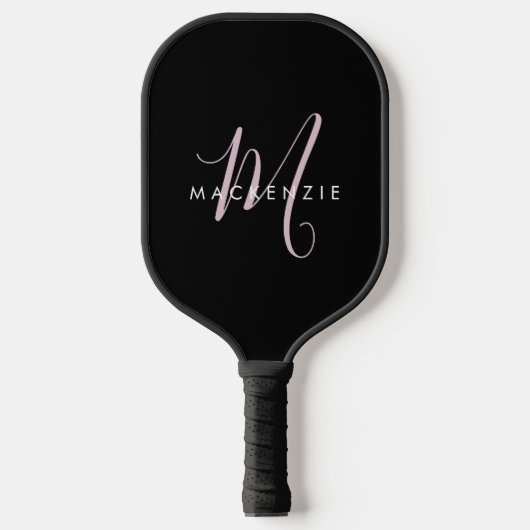 Elegant Modern Black Blush Pink Script Monogram Pickleball Paddle (Voorkant)